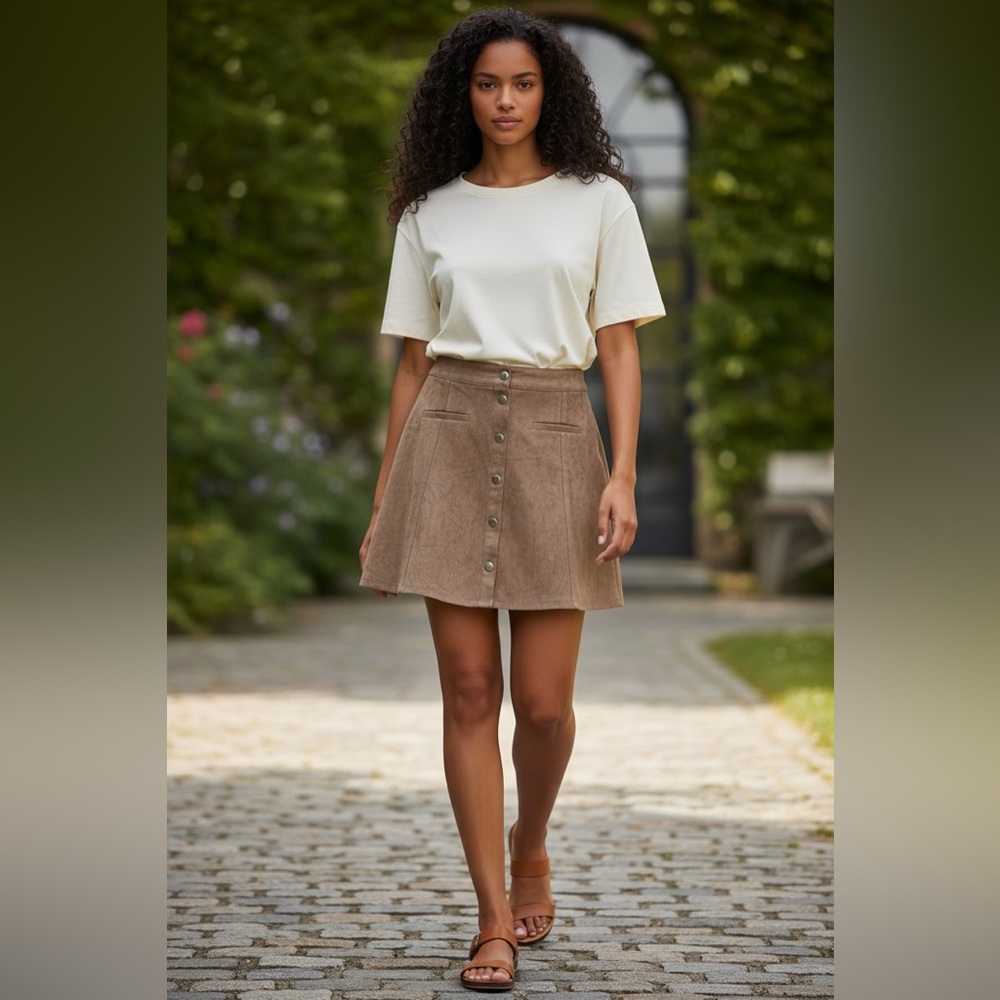 Full Tilt Tan Faux Suede A-Line Mini Skirt
